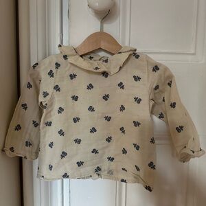 Bonpoint Cream Blouse with Blue Print